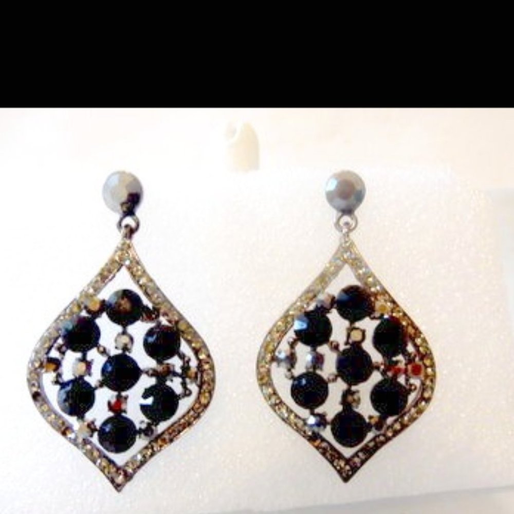 Hematite Color Crystal Statement Drop Pierce Earr… - image 1